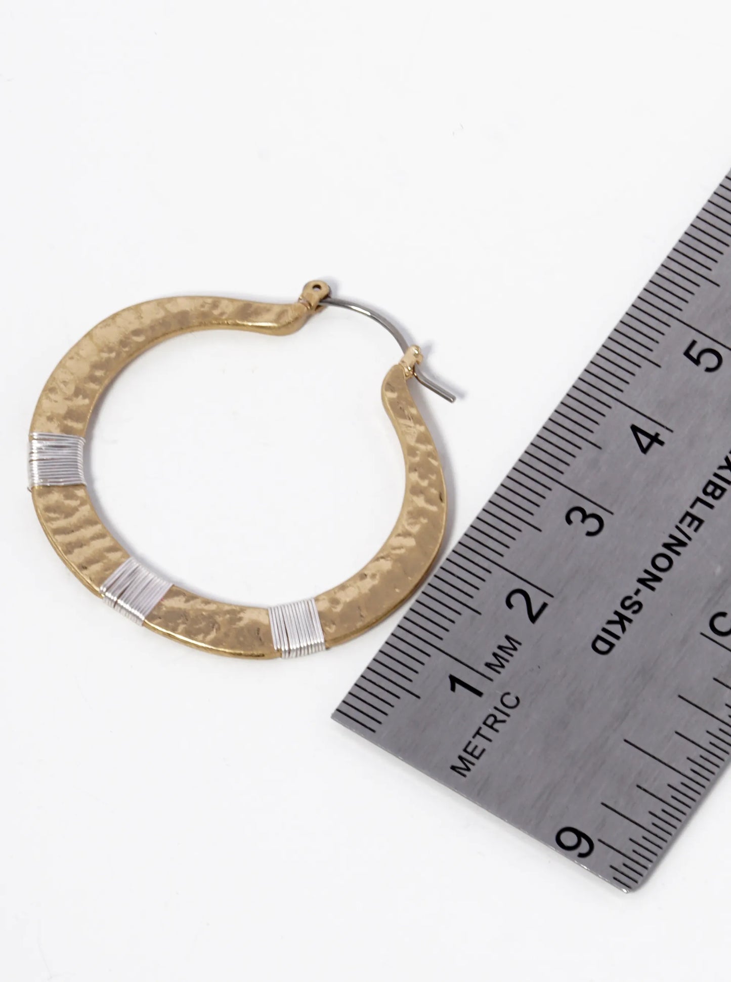 Wire Wrapped Hammered Metal 35mm Hoop Earrings