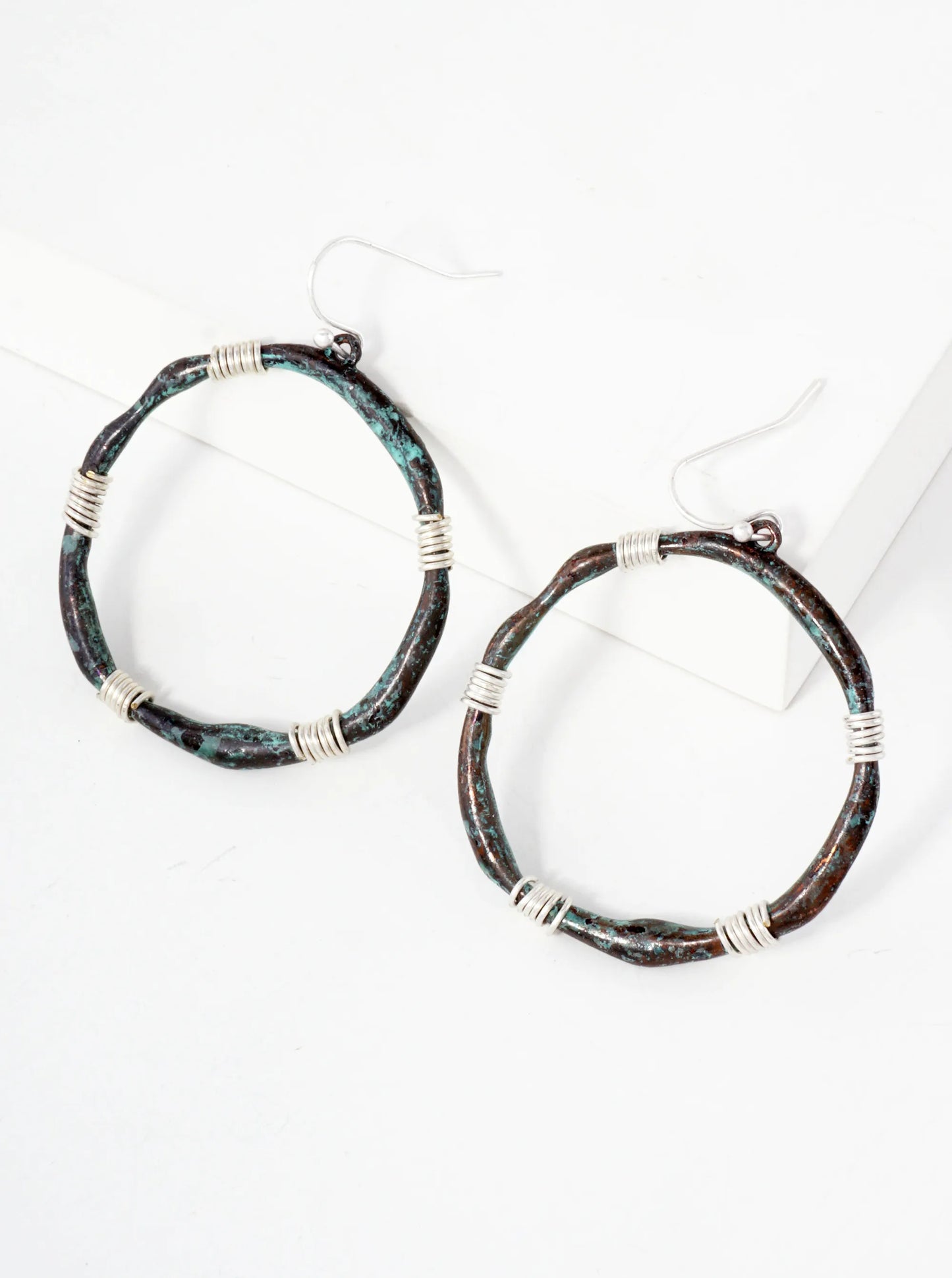 Wire-Wrapped Metal Circle Dangle Earrings