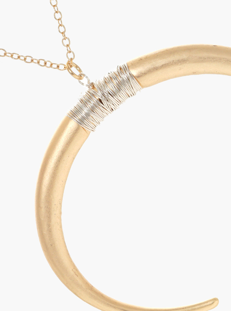 Wire Wrapped Metal Horn Pendant 30 Inch Long Necklace