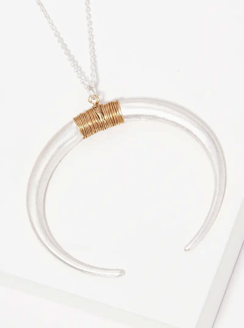 Wire Wrapped Metal Horn Pendant 30 Inch Long Necklace