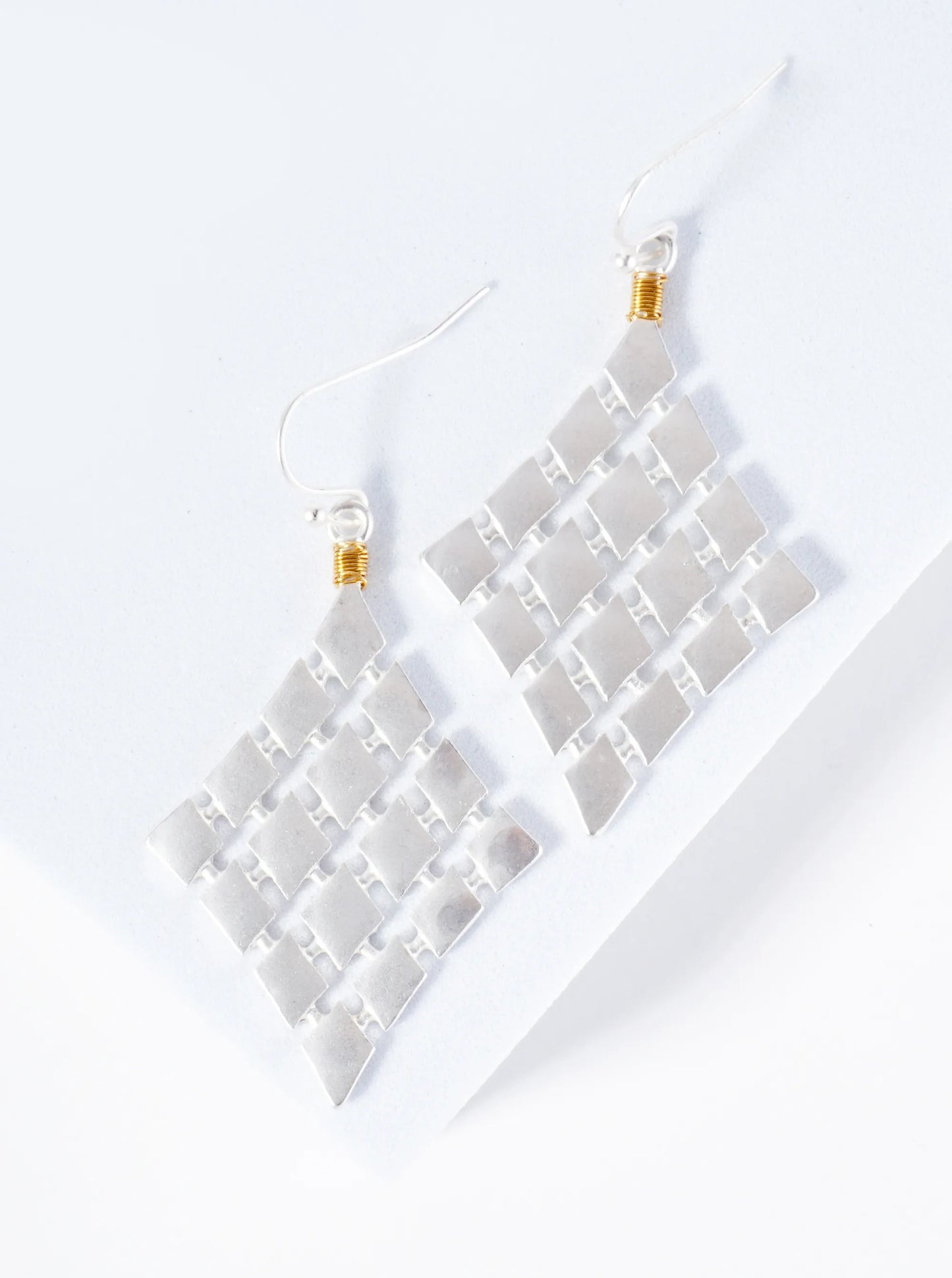 Wire Wrapped Multiple Diamond Forming A Large Diamond Dangle Earrings