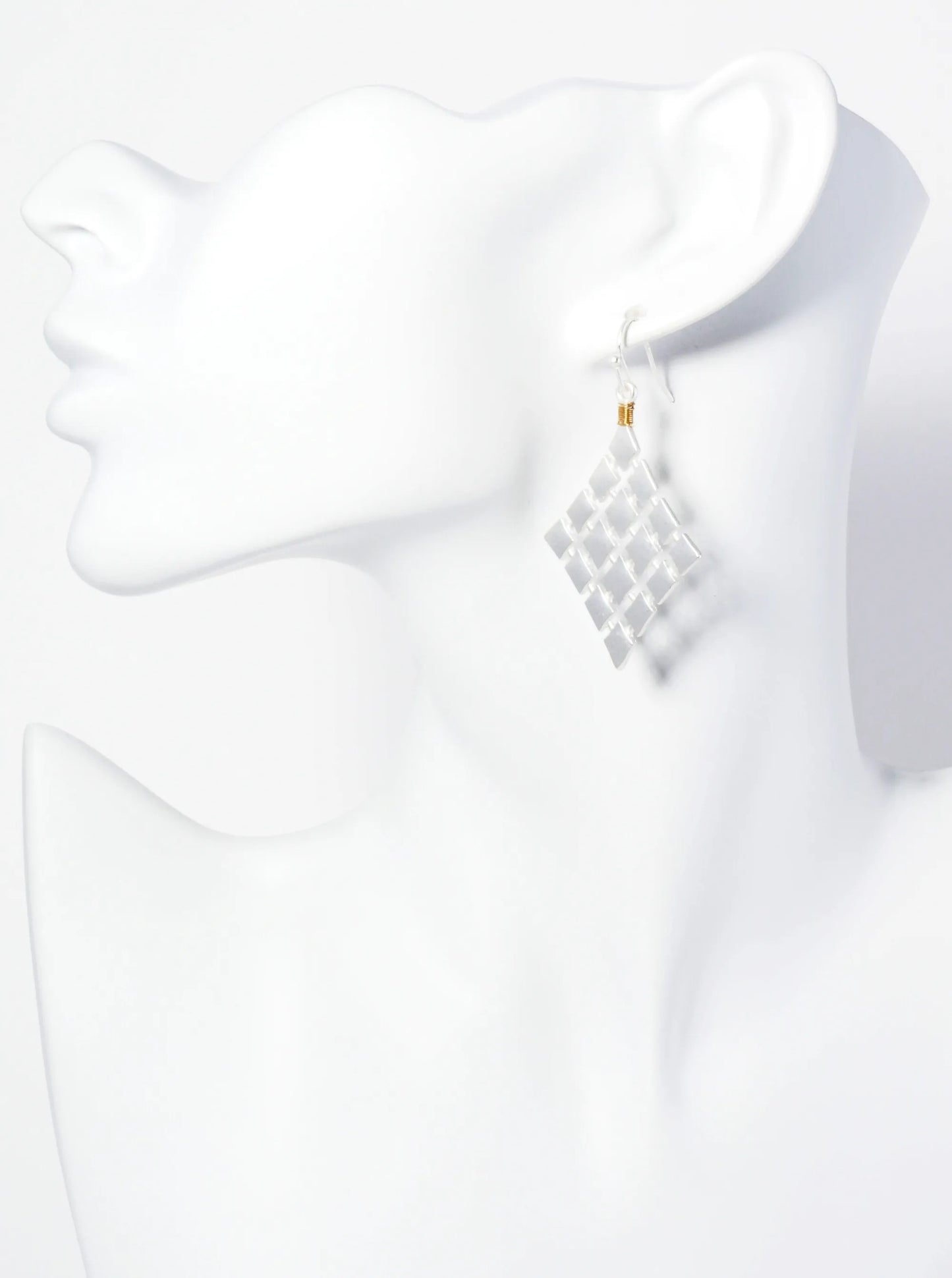 Wire Wrapped Multiple Diamond Forming A Large Diamond Dangle Earrings