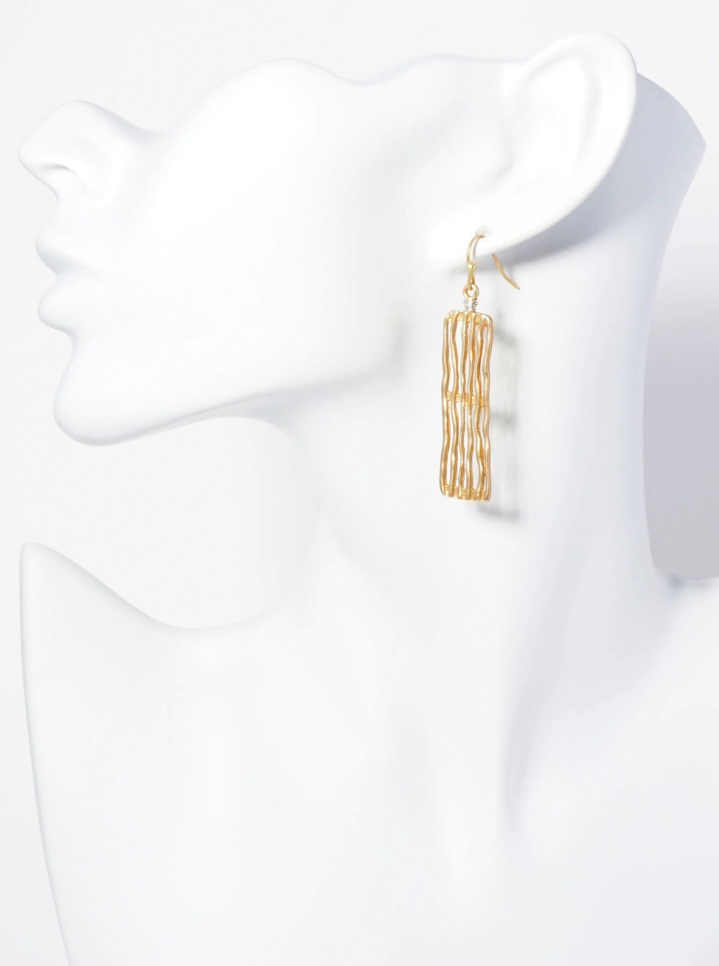 Wire Wrapped Organic Line Design Rectangular Dangle Earrings