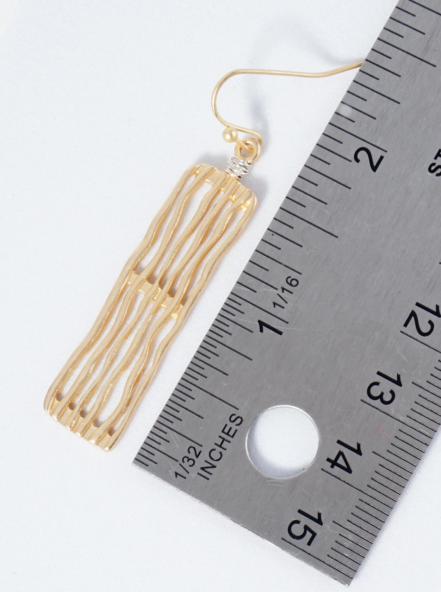Wire Wrapped Organic Line Design Rectangular Dangle Earrings