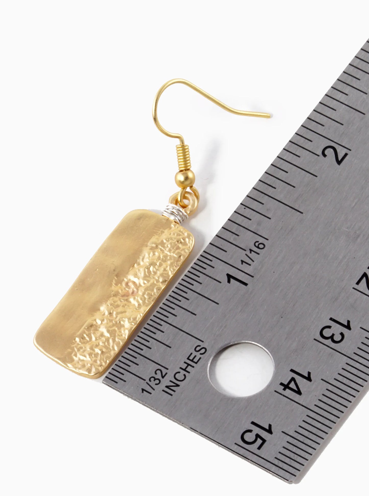 Wire Wrapped Textured Metal Rectangle Drop Dangle Earrings