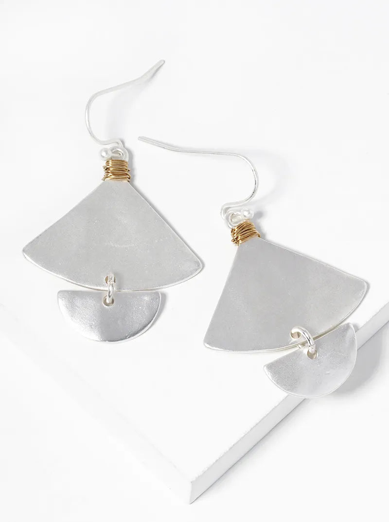 Wire Wrapped Triangle With Half Circle Drop Dangle Earrings