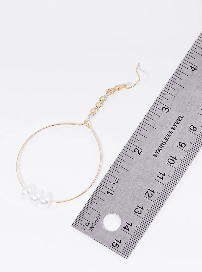 Wire Wrapped Circle With Pearl Bead Dangle Drop Earrings