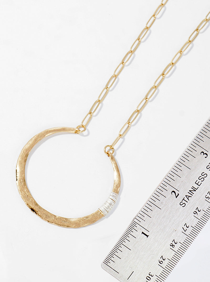 Wire Wrapped Hammered Metal Pendant Long Necklace
