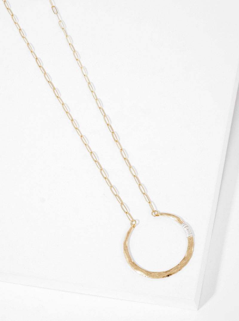 Wire Wrapped Hammered Metal Pendant Long Necklace