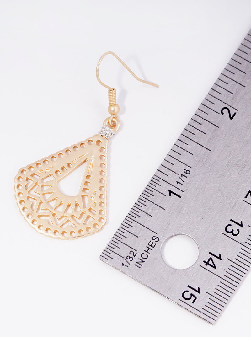 Wire Wrapped Metal Geometric Pattern Filigree Dangle Drop Earrings