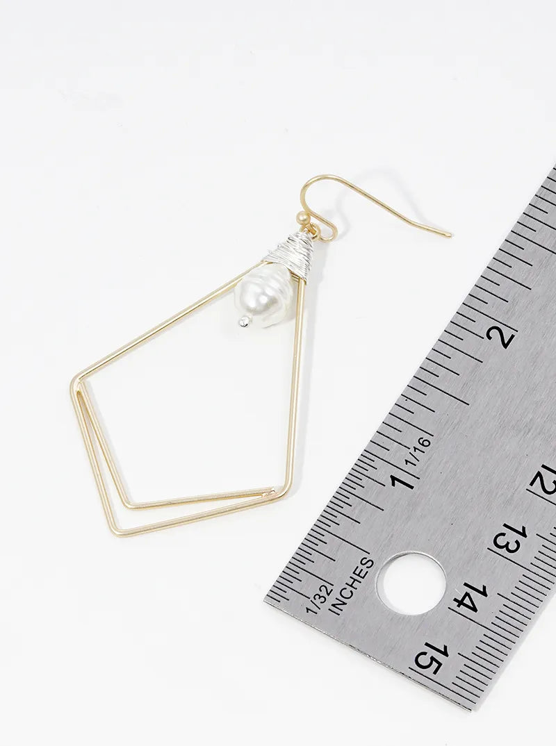 Wire Wrapped Pearl Kite Shape Dangle Drop Earrings