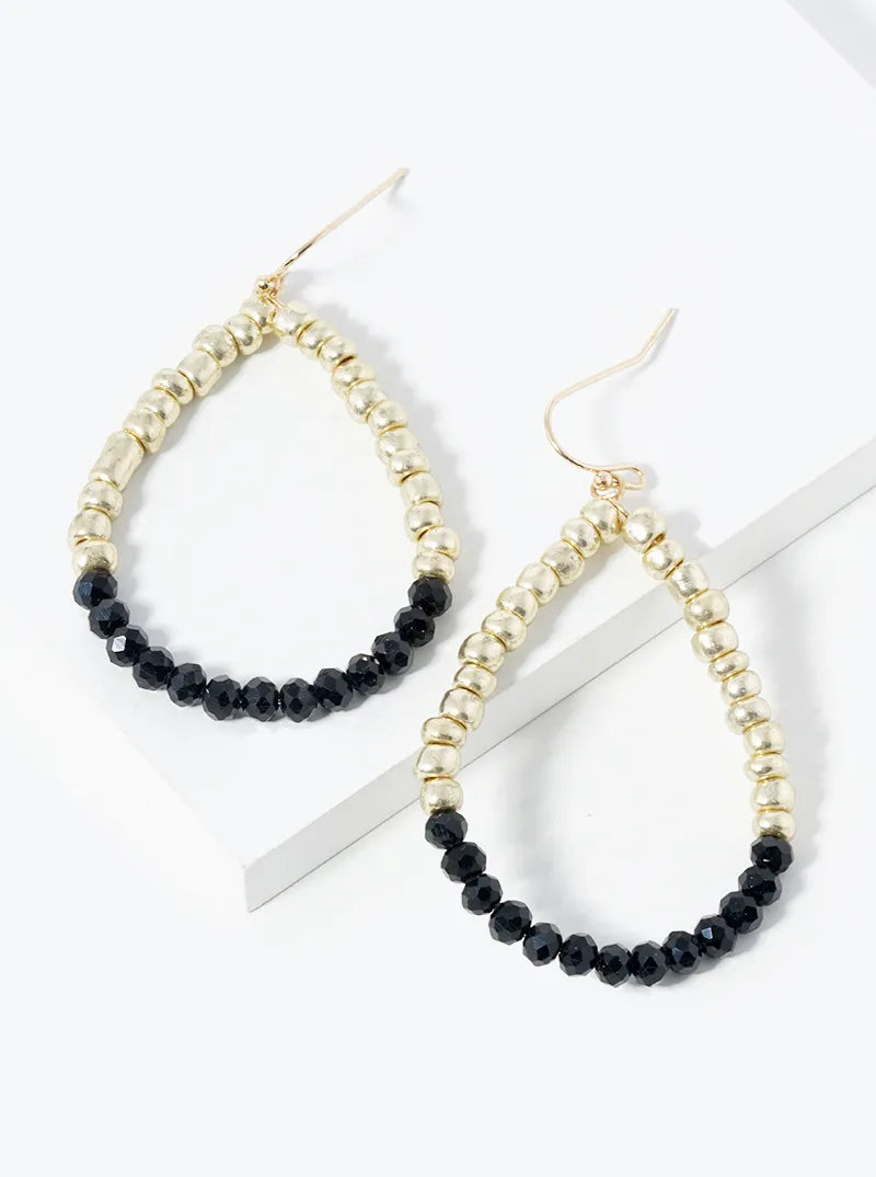 Wired Faceted Beads With Metallic Beads Teardrop Dangle Earrings