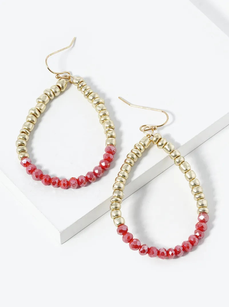 Wired Faceted Beads With Metallic Beads Teardrop Dangle Earrings