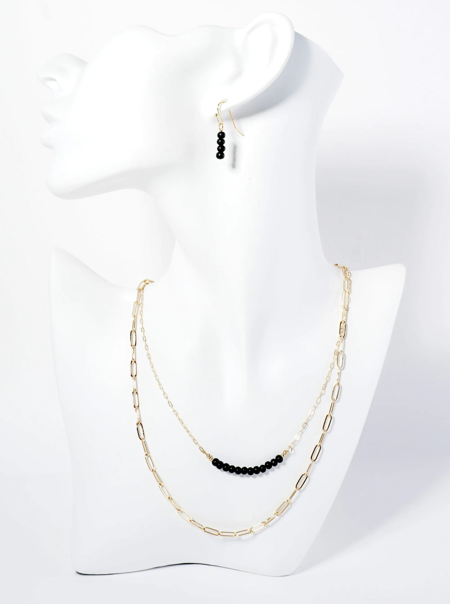 Wood Beaded Layered Chain Necklace Set With Earrings