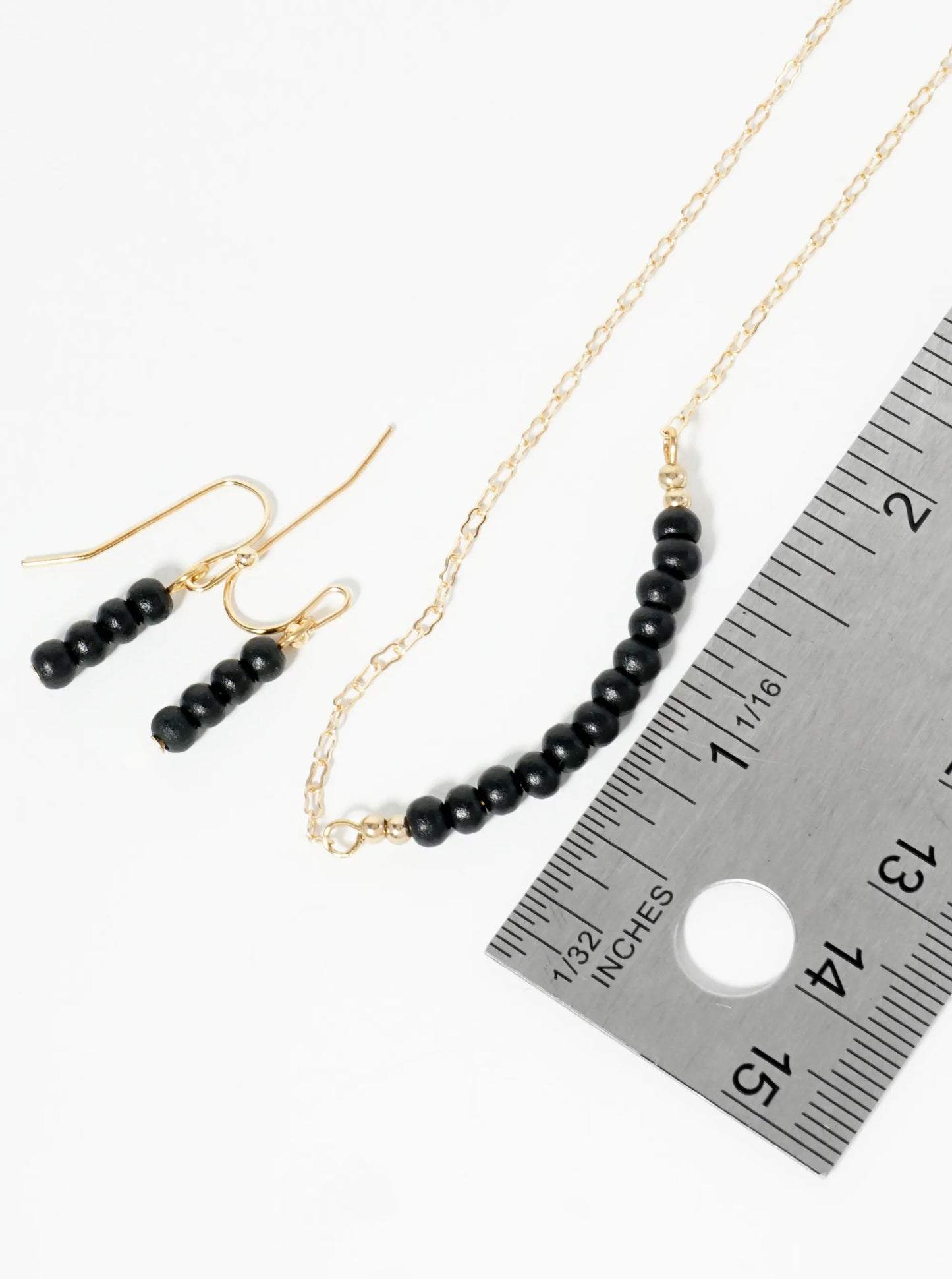 Wood Beaded Layered Chain Necklace Set With Earrings