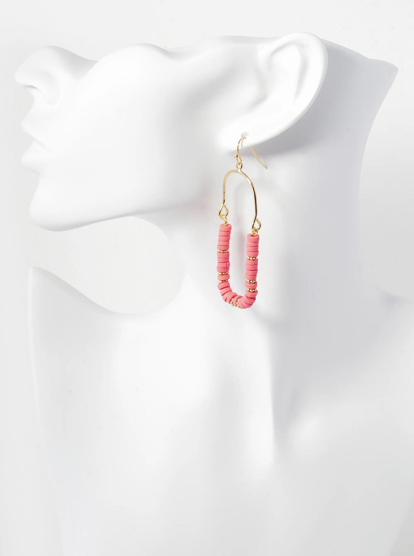 Wood Beaded Stadium Shape Dangle Drop Earrings