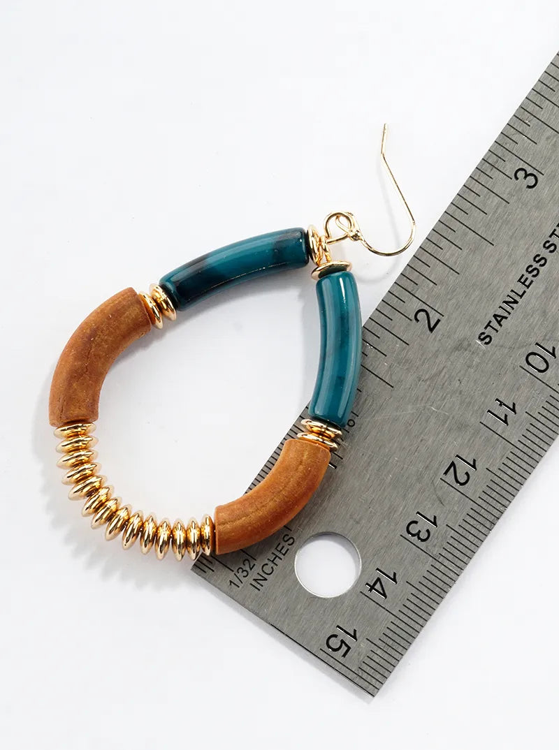 Wood And Marble Glass Stone Teardrop Dangle Drop Earrings