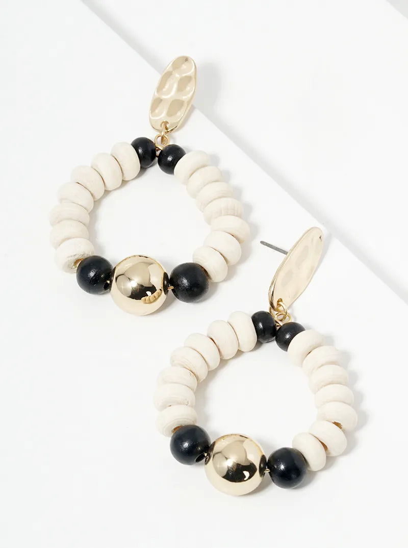 Wood Beaded Circle Dangle Post Earrings