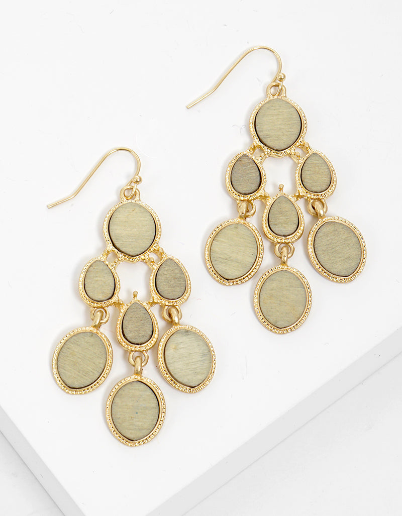 Wood Chandelier Dangle Drop Earrings
