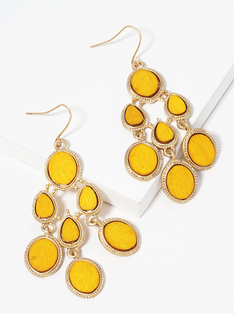Wood Chandelier Dangle Drop Earrings