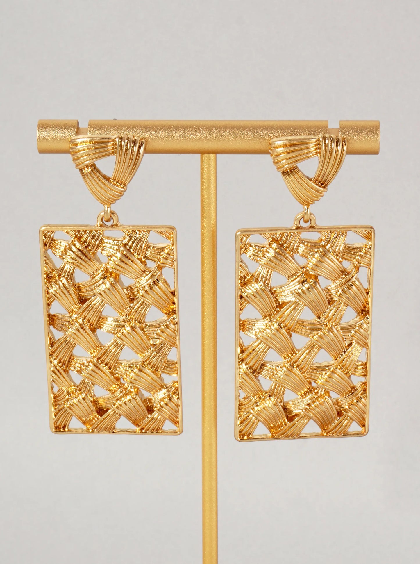 Woven Design Rectangle Drop Statement Earrings With-Titanium-Post