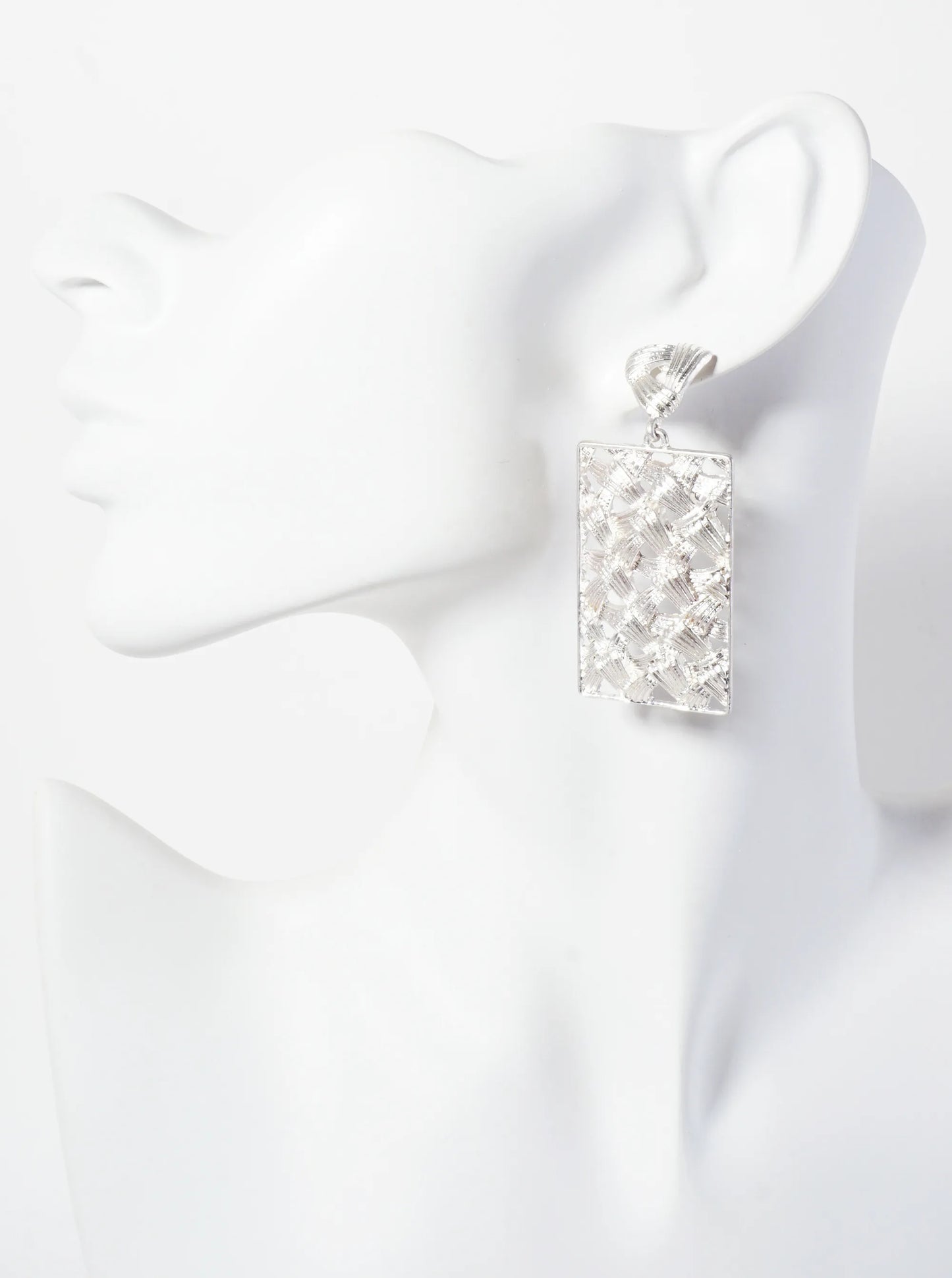 Woven Design Rectangle Drop Statement Earrings With-Titanium-Post