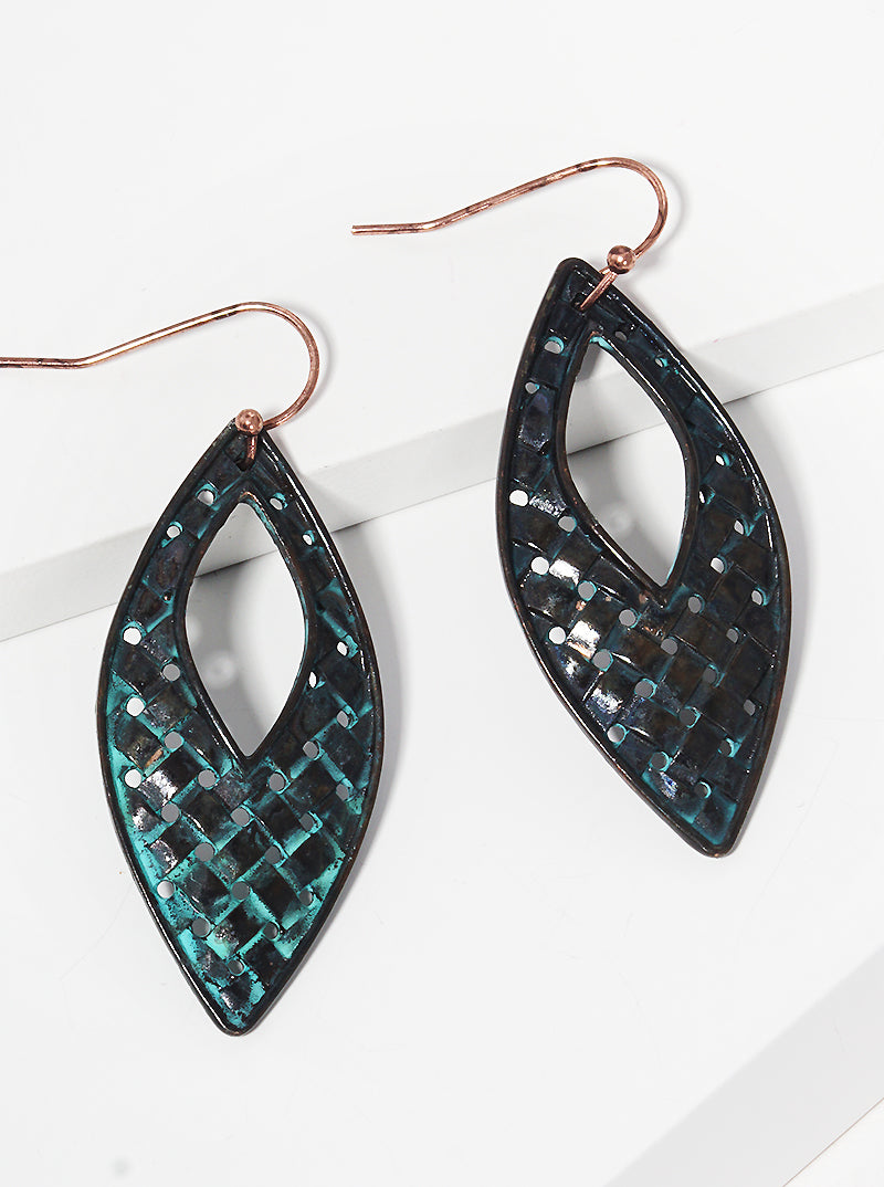 Woven Textured Metal Marquise Dangle Drop Earrings