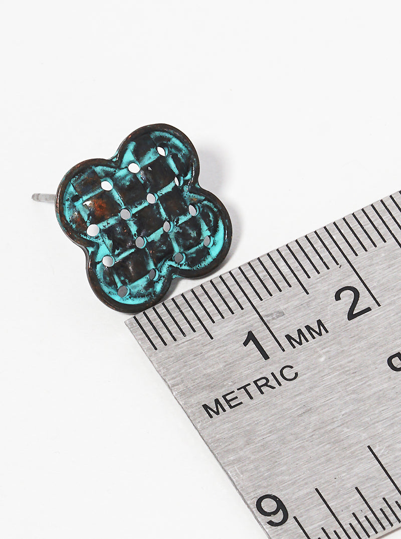 Woven Textured Metal Quatrefoil Post Stud Earrings
