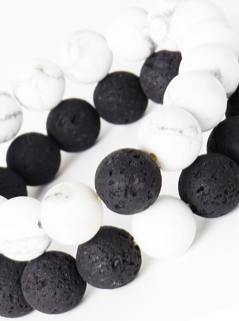 Yin Yang Balance Essential Oil Diffusion Lave Stone Semi Precious Stone Stackable Stretch Bracelet