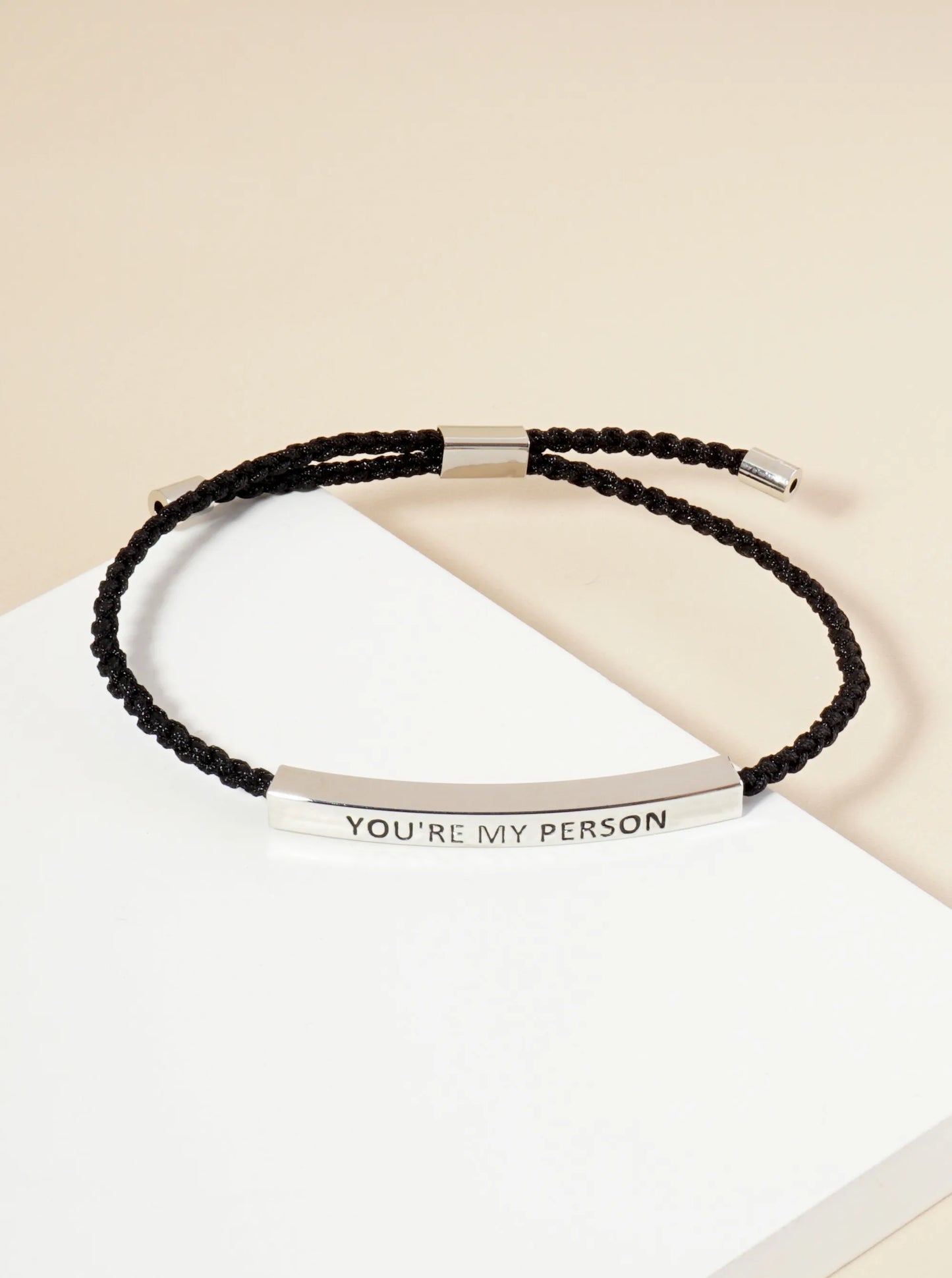 You Are My Person Engraved 18K Gold Dipped Curved Brass Tube Bar Adjustable Pull Tie Bracelet