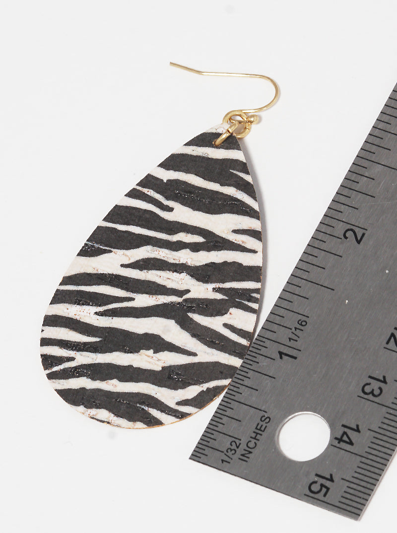 Zebra Pattern Teardrop Cork Dangle Earrings