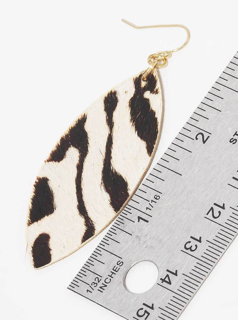 Zebra Animal Print Leatherette Marquise Drop Earrings
