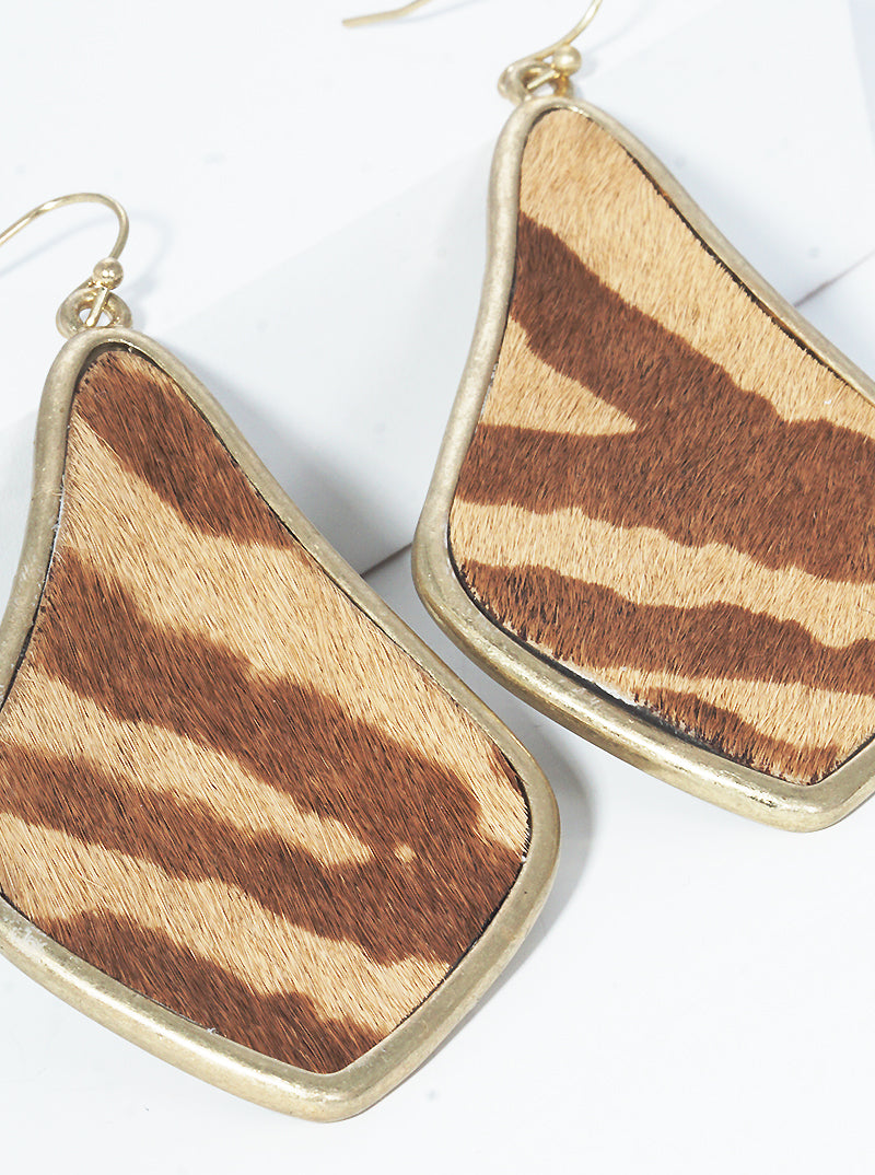 Zebra Print Leatherette Fish Hook Dangle Drop Earrings