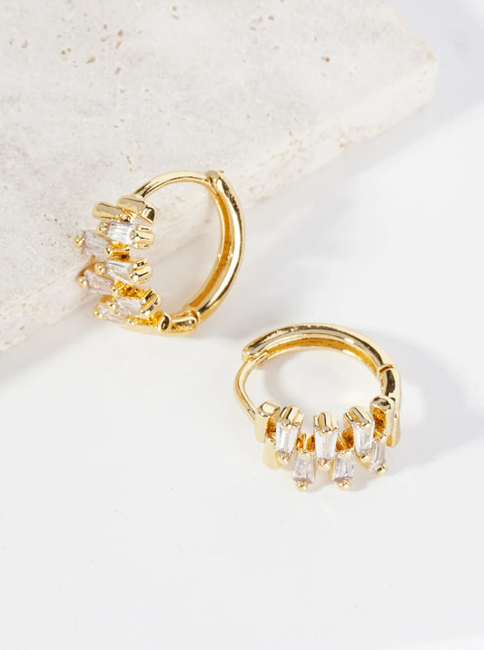 Zigzag CZ Accent 14K Gold Dipped 15mm Huggie Earrings
