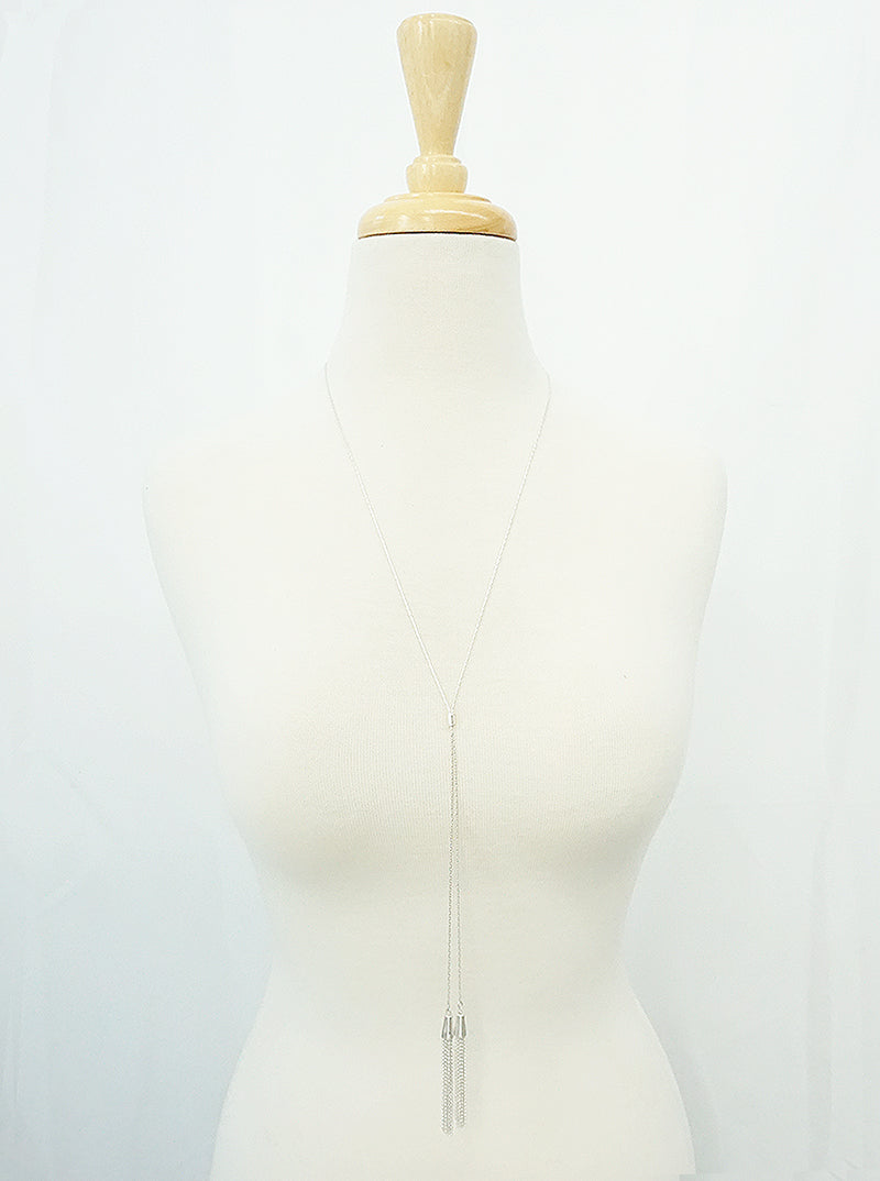 METAL CHAIN TASSEL LONG LARIAT NECKLACE WORN SILVER