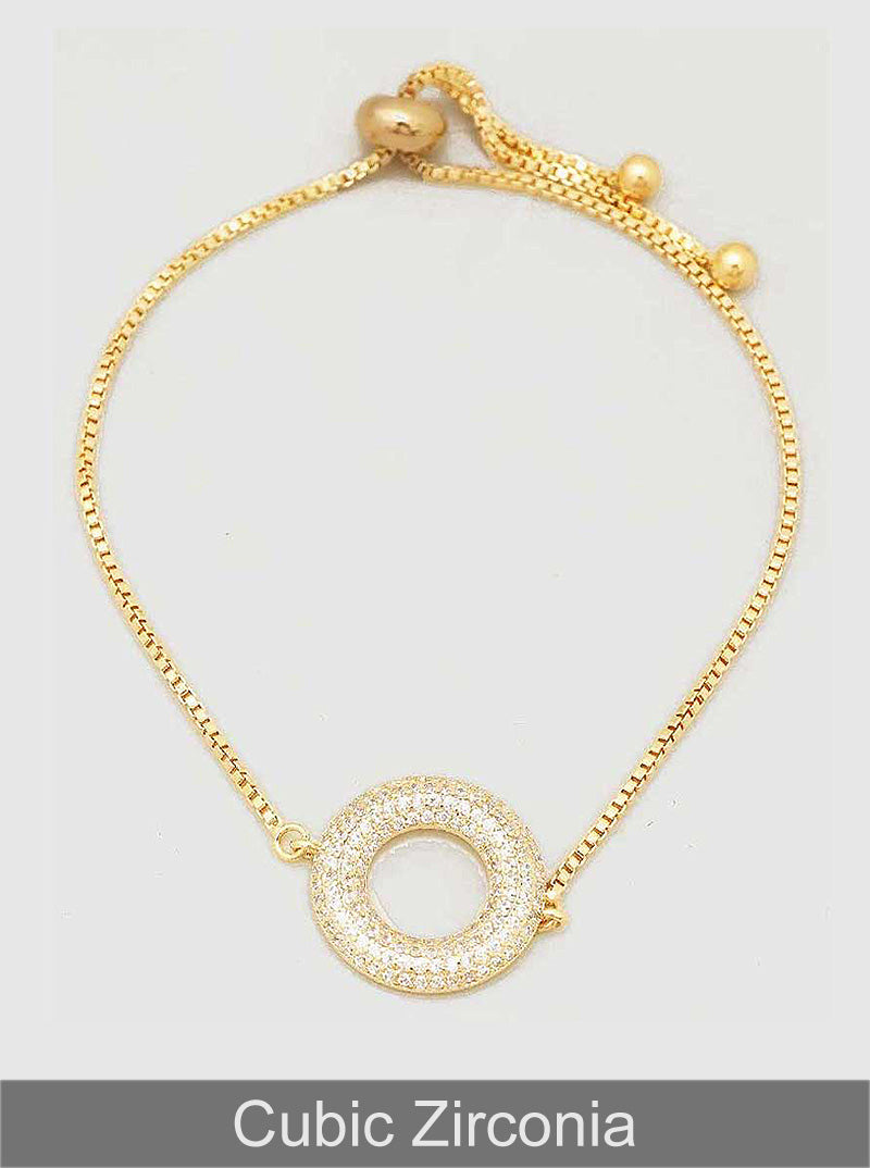 OPEN ROUND CUBIC ZIRCON DELICATE BRASS SLIDE BRACELETS