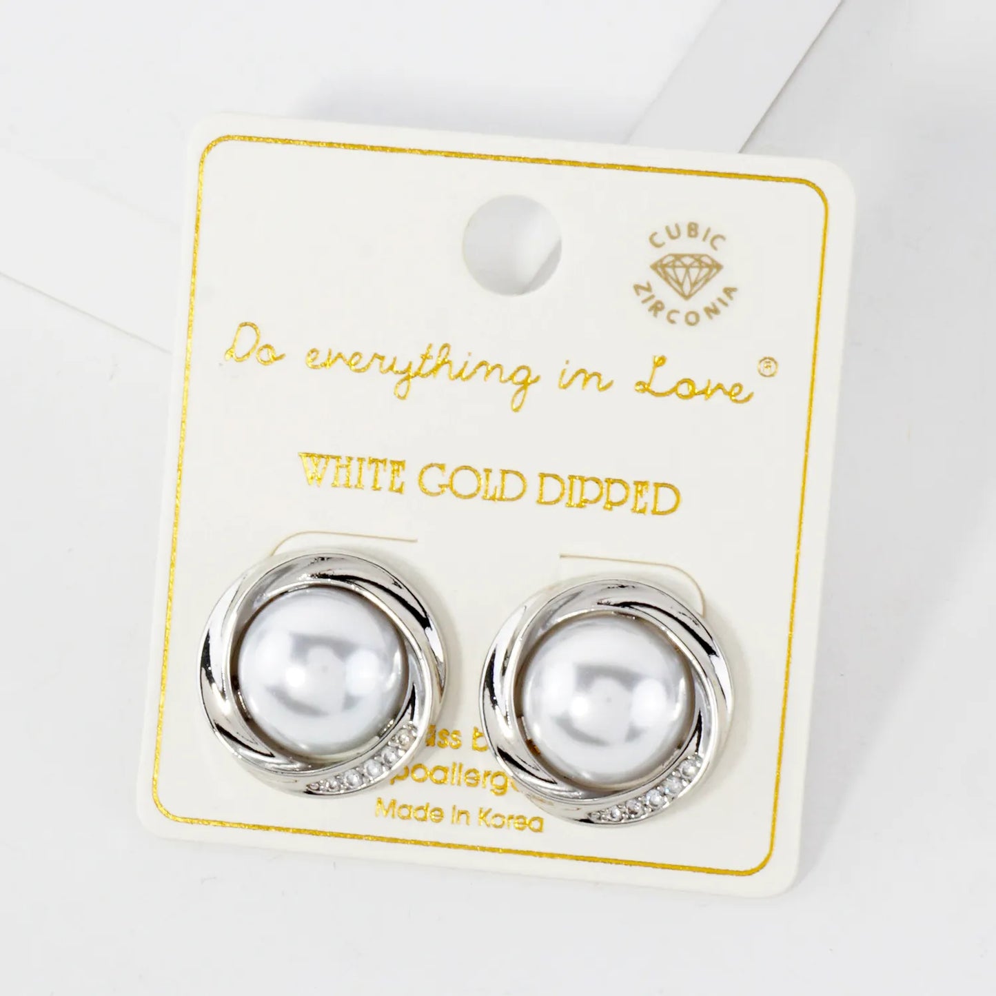 1-Inch Pearl 14K-Gold-Dipped Brass Button Stud Earrings