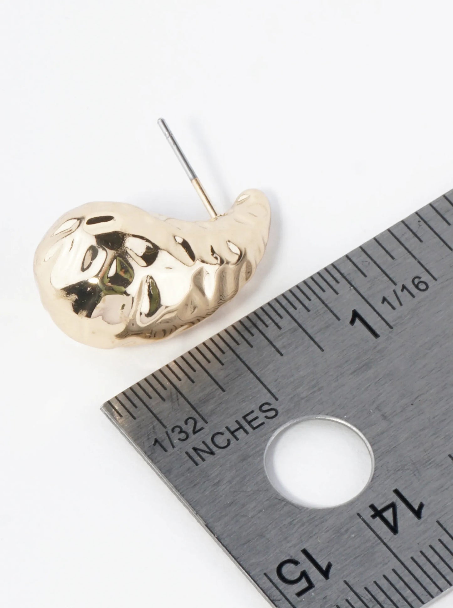 1 Inch Hammered Hollow Puffy Teardrop Stud Earrings