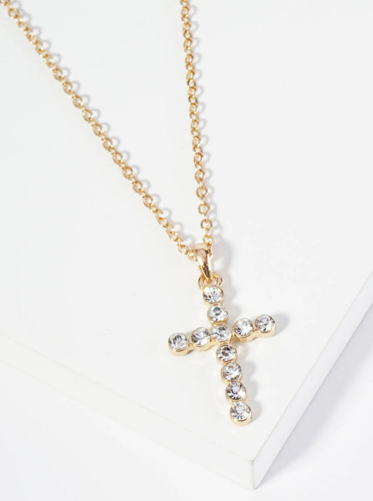1 Inch Round Bezel Set Rhinestone Cross Pendant Necklace