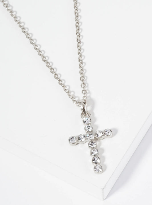 1 Inch Round Bezel Set Rhinestone Cross Pendant Necklace