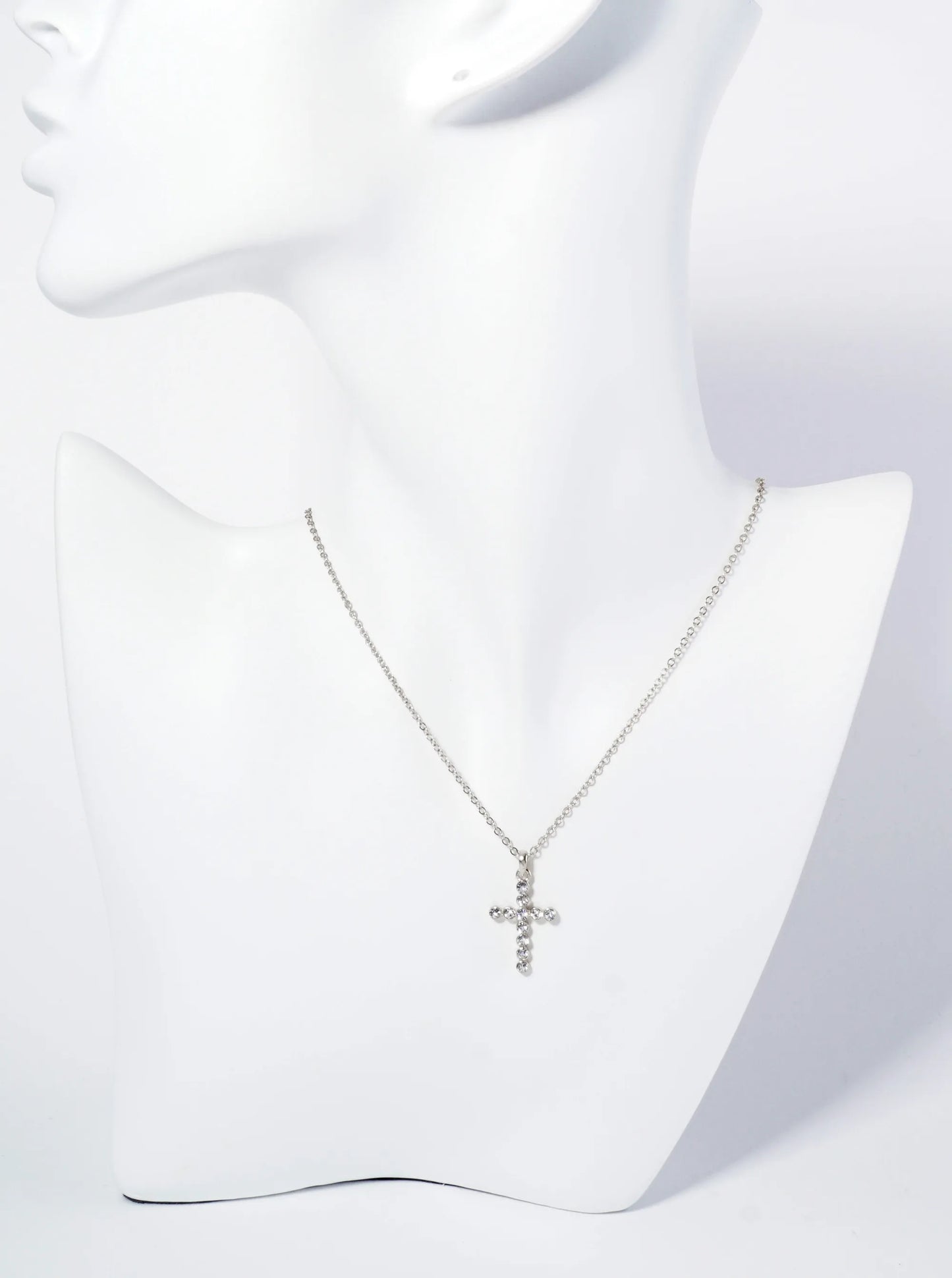 1 Inch Round Bezel Set Rhinestone Cross Pendant Necklace
