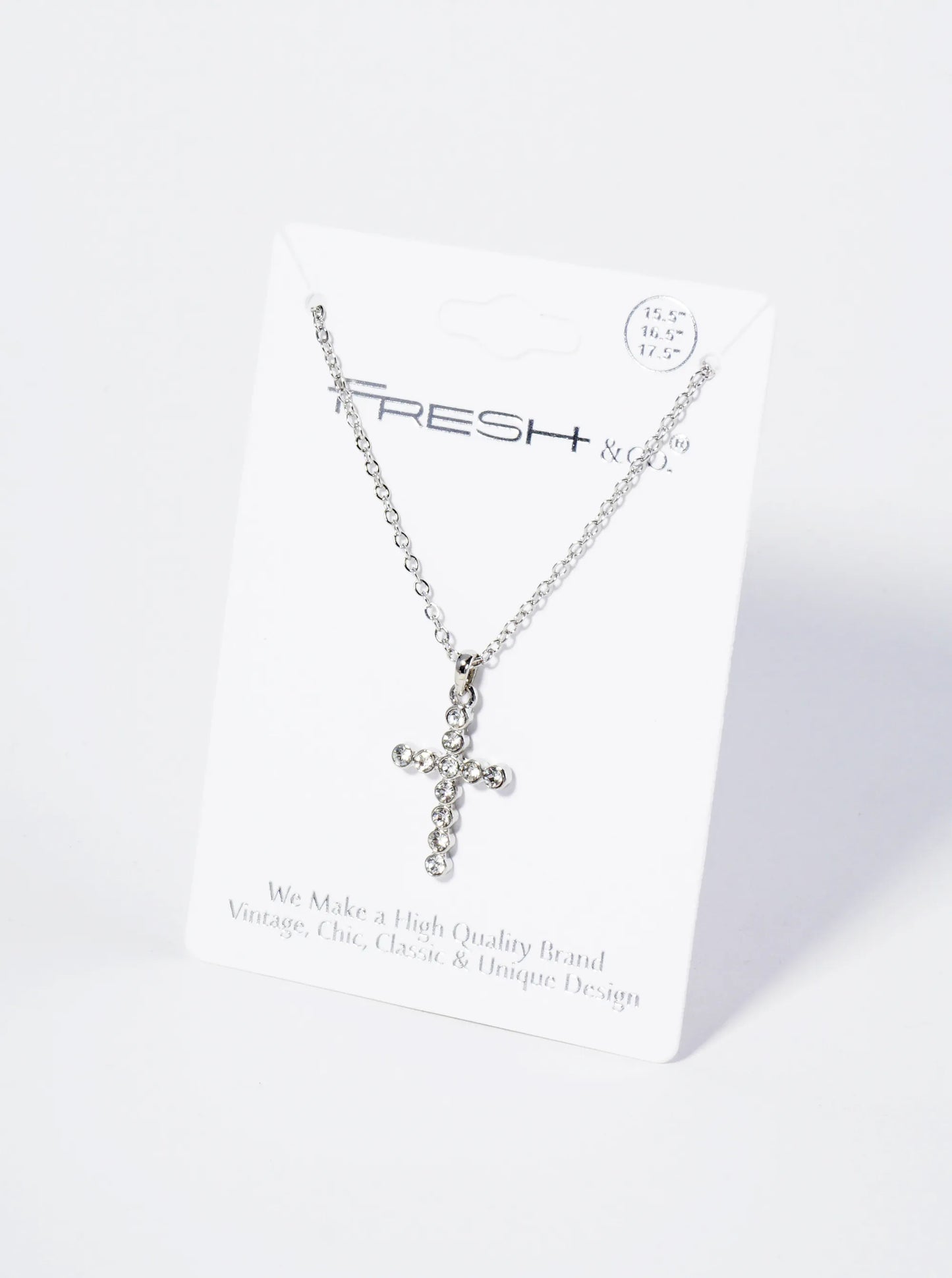 1 Inch Round Bezel Set Rhinestone Cross Pendant Necklace