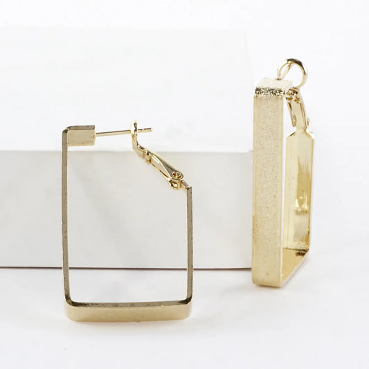 1.5 Inch Satin Brass Rectangular Hoop Earrings