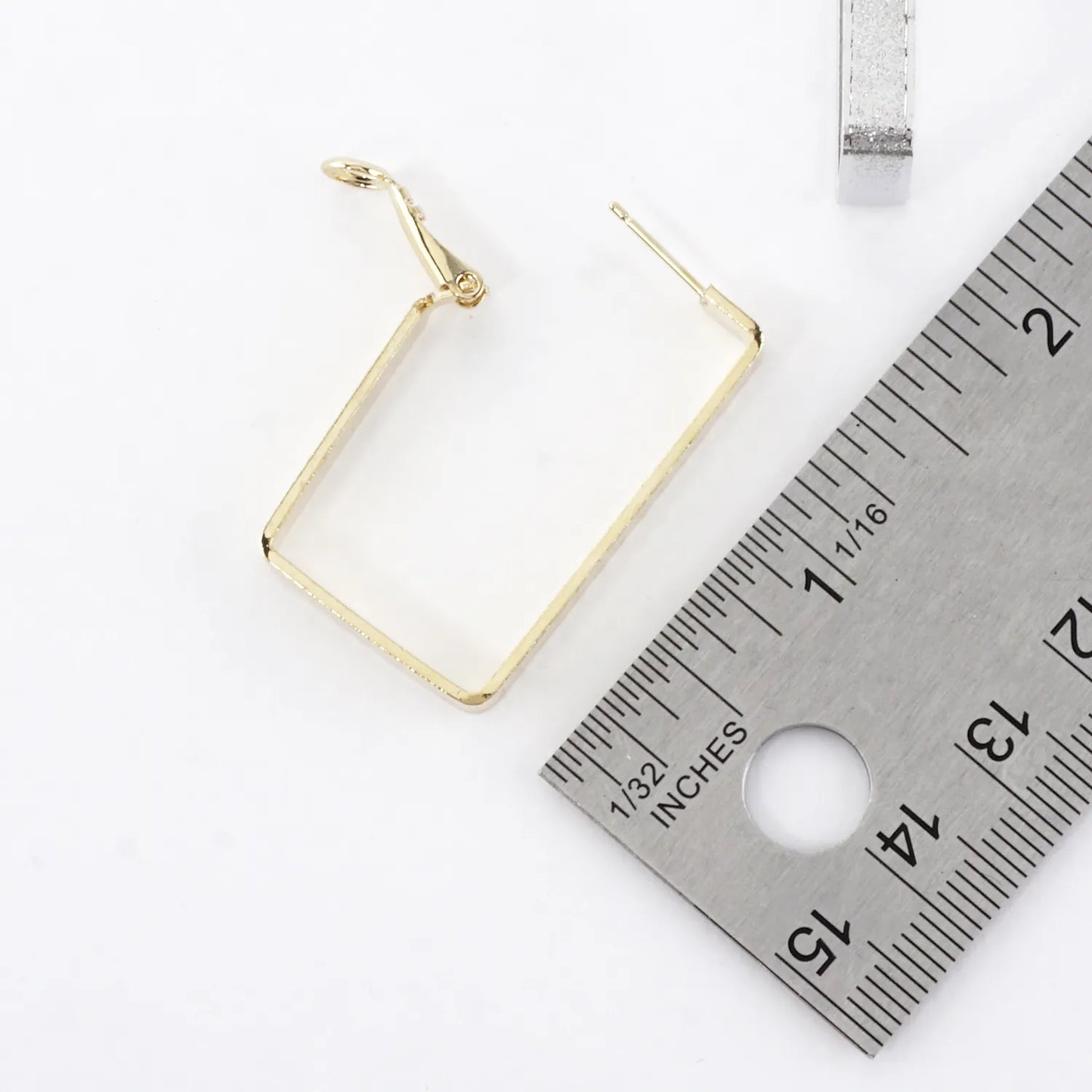 1.5 Inch Satin Brass Rectangular Hoop Earrings