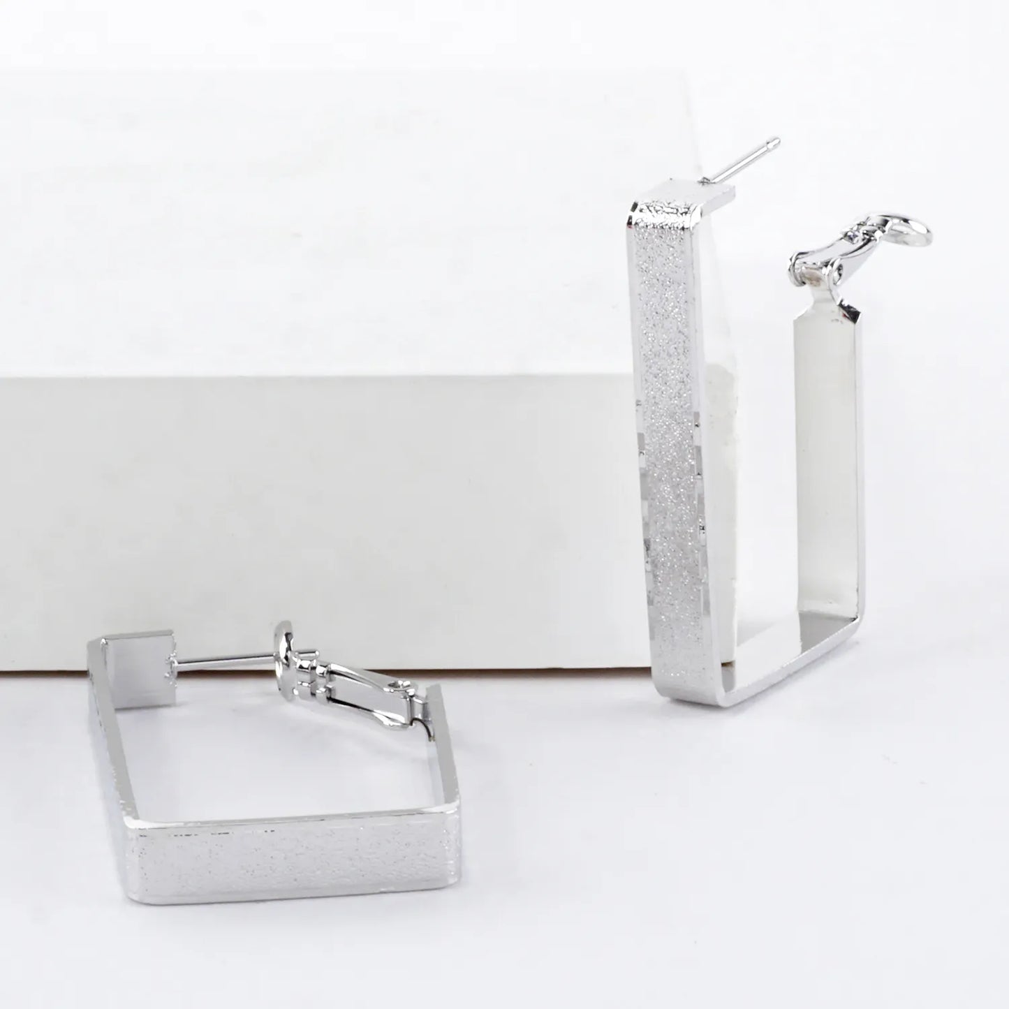 1.5 Inch Satin Brass Rectangular Hoop Earrings