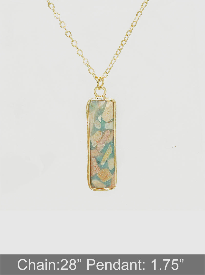 1.75inch Vertical Bar Semi-precious Natural Stone Pendant Long Necklace