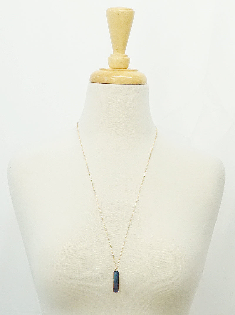 1.75inch Vertical Bar Semi-precious Natural Stone Pendant Long Necklace