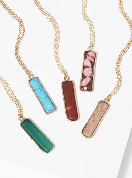 1.75inch Vertical Bar Semi-precious Natural Stone Pendant Long Necklace