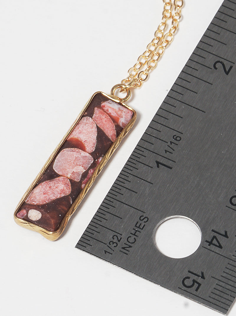 1.75inch Vertical Bar Semi-precious Natural Stone Pendant Long Necklace