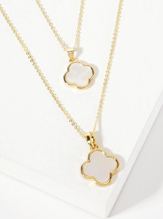 10-12mm Mother-of-Pearl Quatrefoil Pendant Layered Necklace